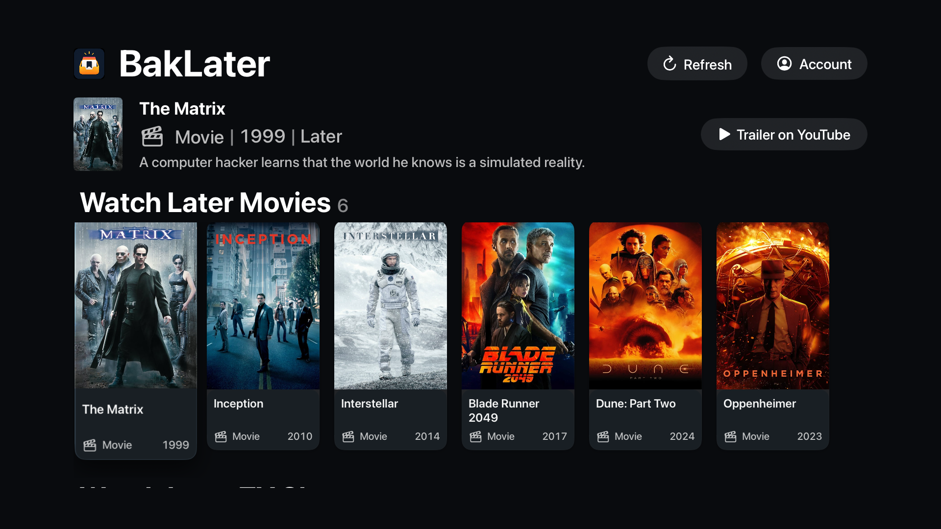 BakLater watchlist library on Apple TV
